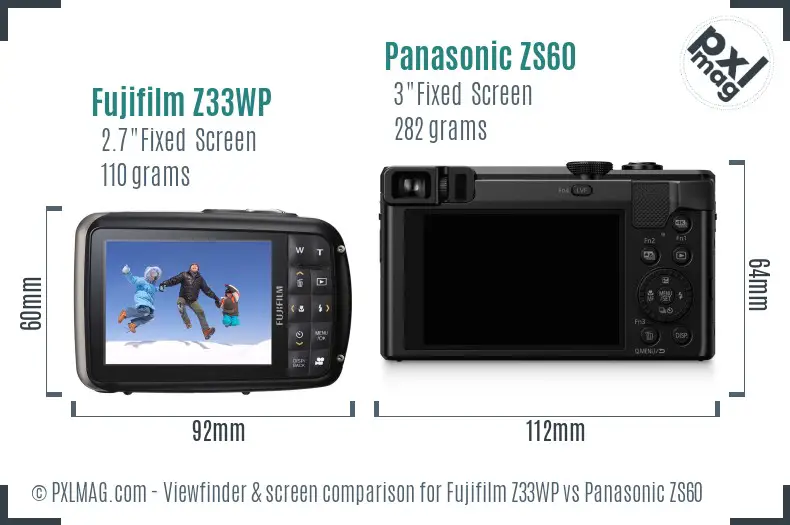 Fujifilm Z33WP vs Panasonic ZS60 Screen and Viewfinder comparison