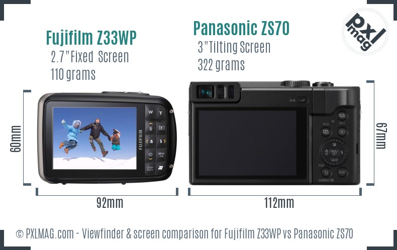 Fujifilm Z33WP vs Panasonic ZS70 Screen and Viewfinder comparison