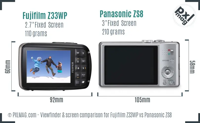 Fujifilm Z33WP vs Panasonic ZS8 Screen and Viewfinder comparison