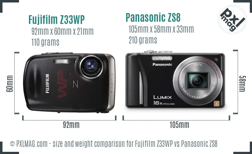 Fujifilm Z33WP vs Panasonic ZS8 size comparison