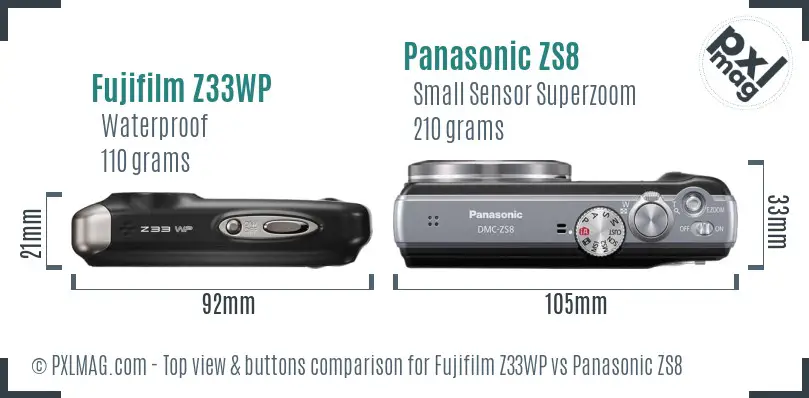 Fujifilm Z33WP vs Panasonic ZS8 top view buttons comparison