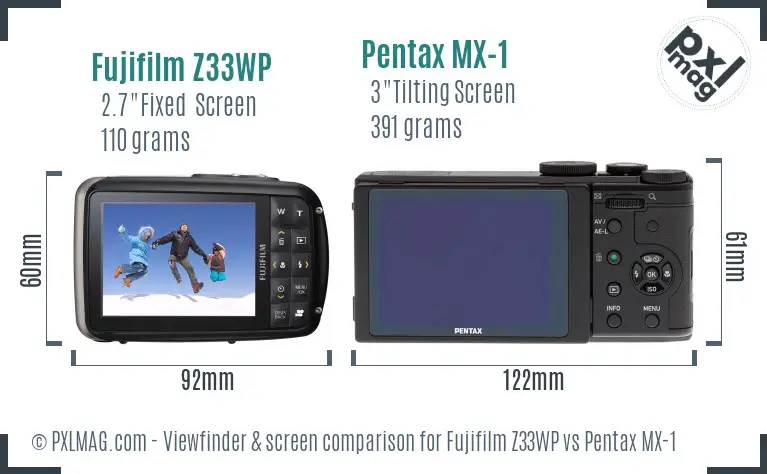 Fujifilm Z33WP vs Pentax MX-1 Screen and Viewfinder comparison Fujifilm Z33WP vs Pentax MX-1 Screen and Viewfinder comparison