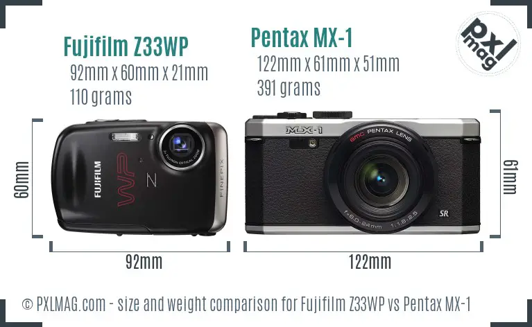 Fujifilm Z33WP vs Pentax MX-1 size comparison Fujifilm Z33WP vs Pentax MX-1 size comparison