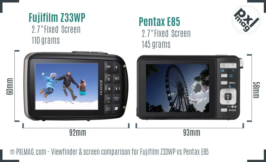 Fujifilm Z33WP vs Pentax E85 Screen and Viewfinder comparison