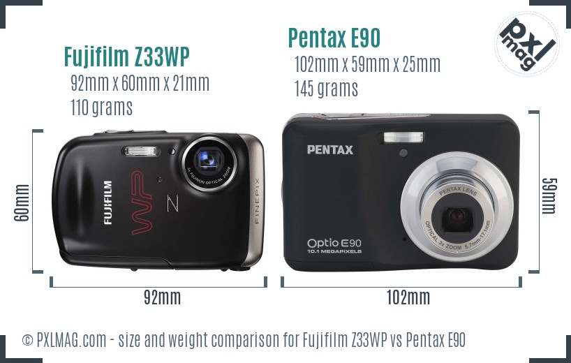 Fujifilm Z33WP vs Pentax E90 size comparison Fujifilm Z33WP vs Pentax E90 size comparison