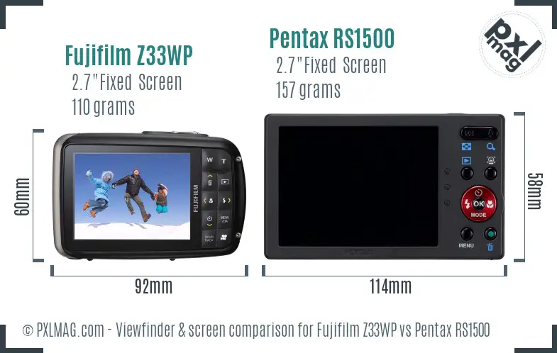 Fujifilm Z33WP vs Pentax RS1500 Screen and Viewfinder comparison