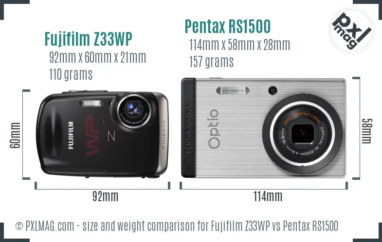 Fujifilm Z33WP vs Pentax RS1500 size comparison