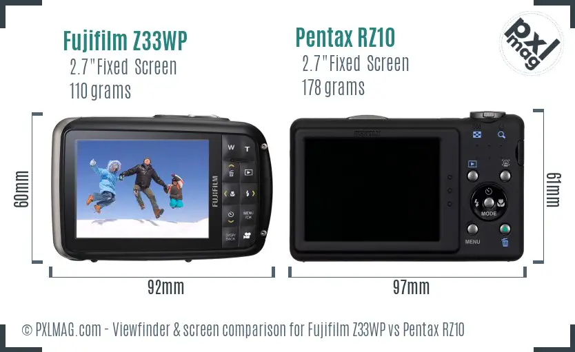 Fujifilm Z33WP vs Pentax RZ10 Screen and Viewfinder comparison Fujifilm Z33WP vs Pentax RZ10 Screen and Viewfinder comparison