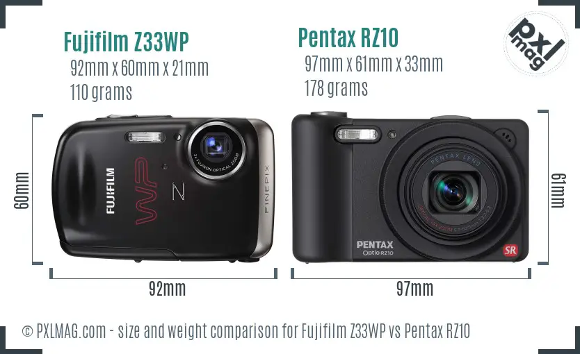 Fujifilm Z33WP vs Pentax RZ10 size comparison Fujifilm Z33WP vs Pentax RZ10 size comparison