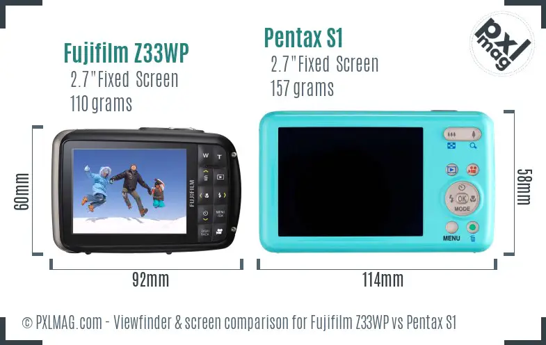 Fujifilm Z33WP vs Pentax S1 Screen and Viewfinder comparison