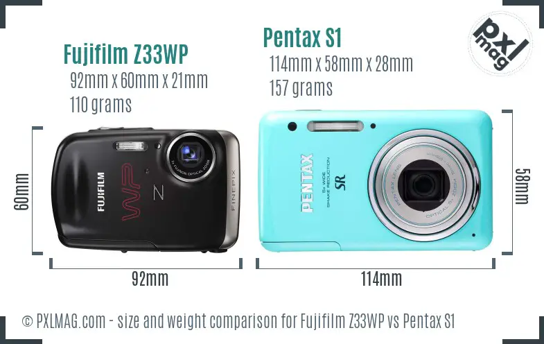 Fujifilm Z33WP vs Pentax S1 size comparison