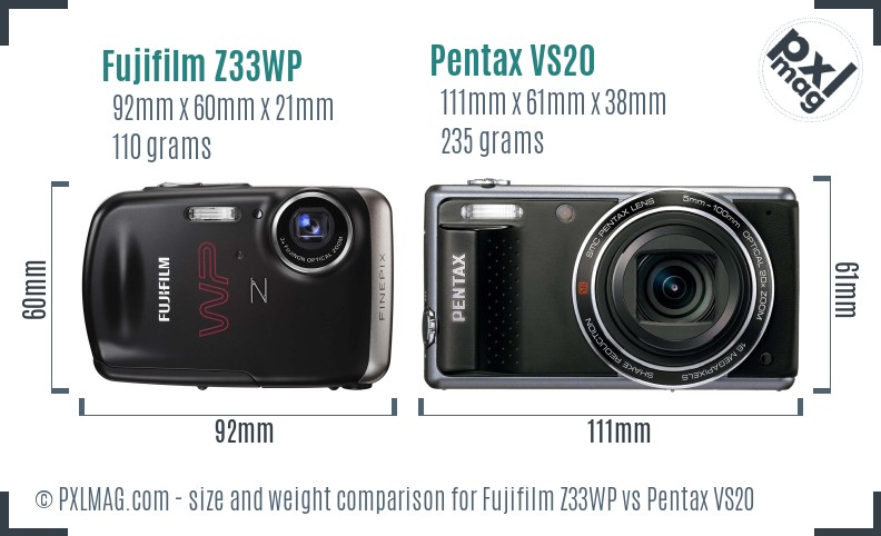 Fujifilm Z33WP vs Pentax VS20 size comparison