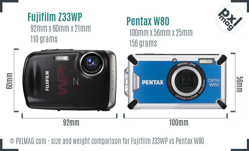 Fujifilm Z33WP vs Pentax W80 size comparison