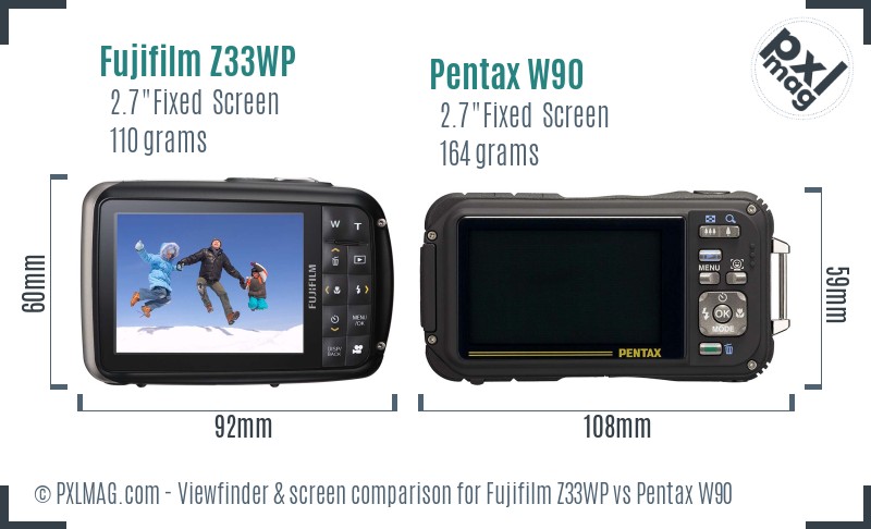 Fujifilm Z33WP vs Pentax W90 Screen and Viewfinder comparison