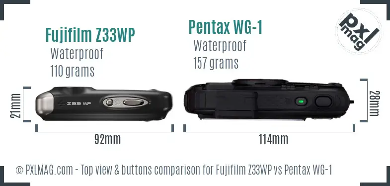 Fujifilm Z33WP vs Pentax WG-1 top view buttons comparison