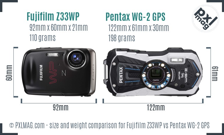Fujifilm Z33WP vs Pentax WG-2 GPS size comparison