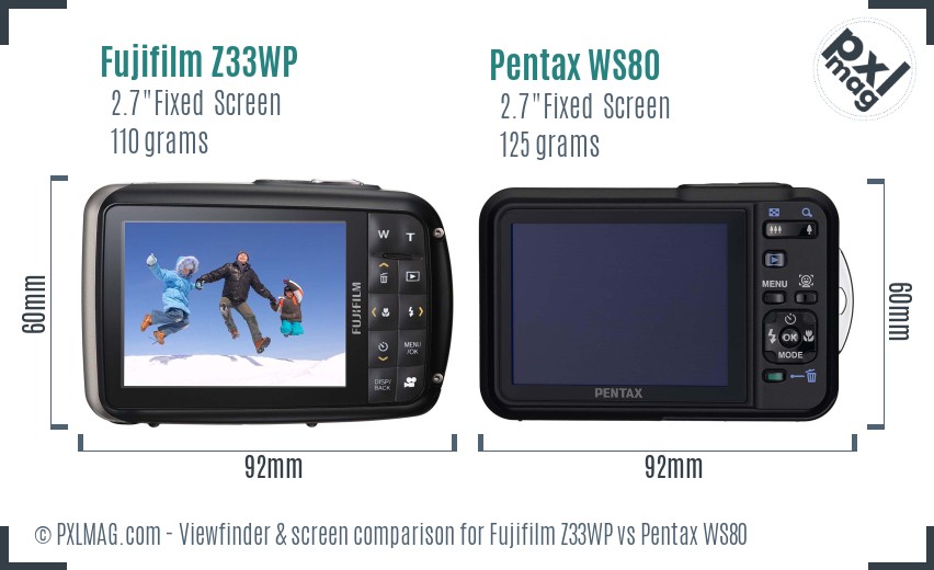 Fujifilm Z33WP vs Pentax WS80 Screen and Viewfinder comparison
