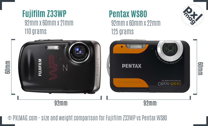 Fujifilm Z33WP vs Pentax WS80 size comparison