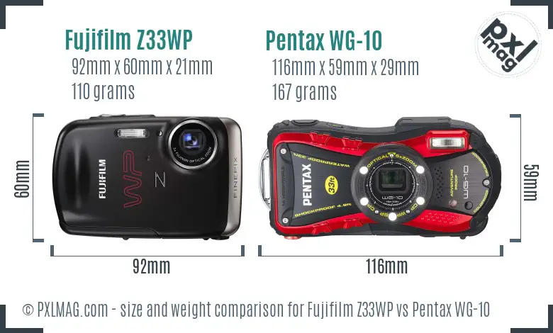 Fujifilm Z33WP vs Pentax WG-10 size comparison Fujifilm Z33WP vs Pentax WG-10 size comparison