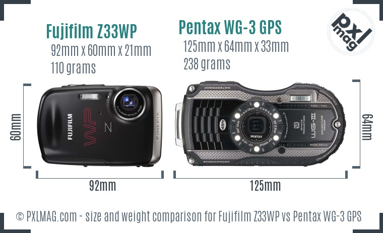 Fujifilm Z33WP vs Pentax WG-3 GPS size comparison