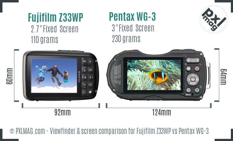 Fujifilm Z33WP vs Pentax WG-3 Screen and Viewfinder comparison