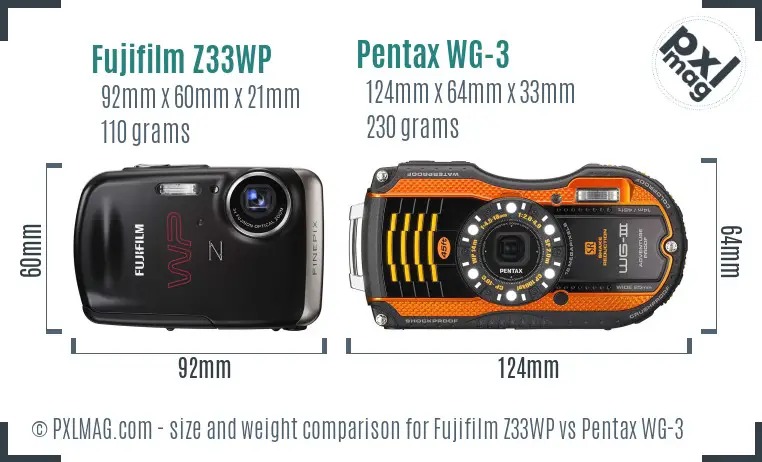 Fujifilm Z33WP vs Pentax WG-3 size comparison