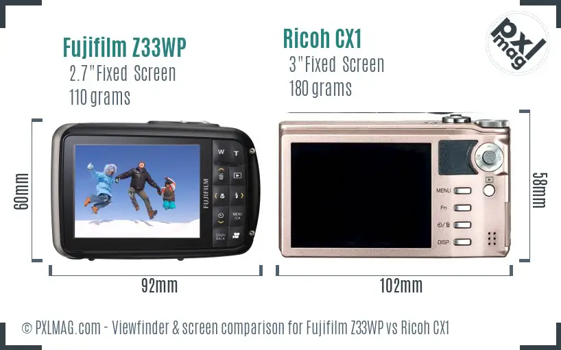 Fujifilm Z33WP vs Ricoh CX1 Screen and Viewfinder comparison