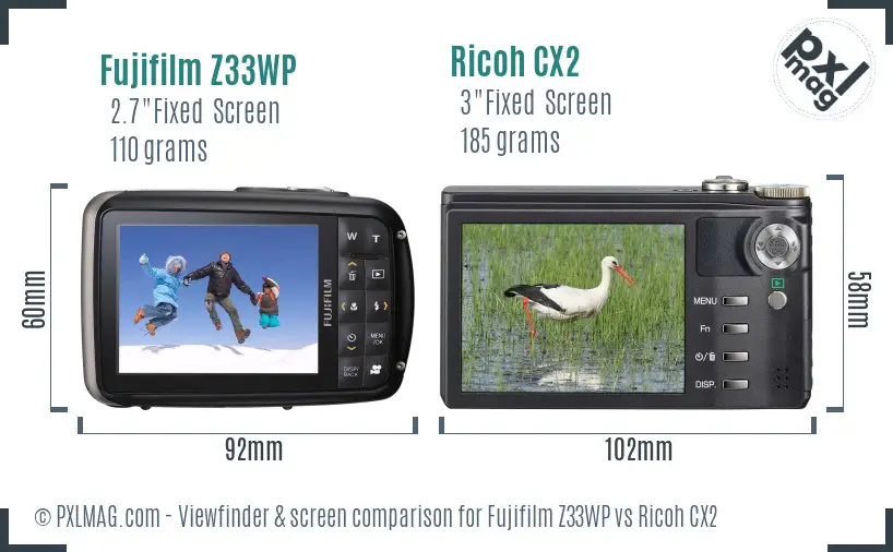 Fujifilm Z33WP vs Ricoh CX2 Screen and Viewfinder comparison