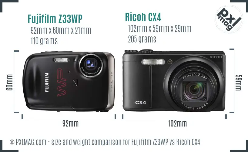Fujifilm Z33WP vs Ricoh CX4 size comparison Fujifilm Z33WP vs Ricoh CX4 size comparison