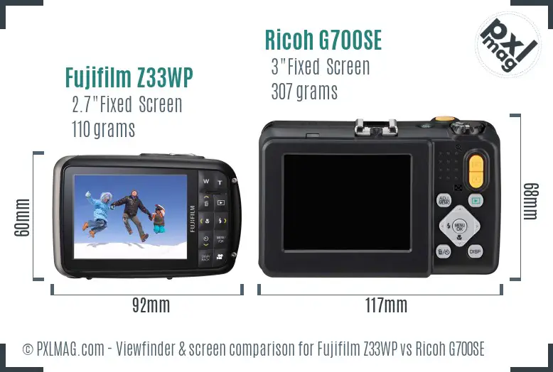 Fujifilm Z33WP vs Ricoh G700SE Screen and Viewfinder comparison