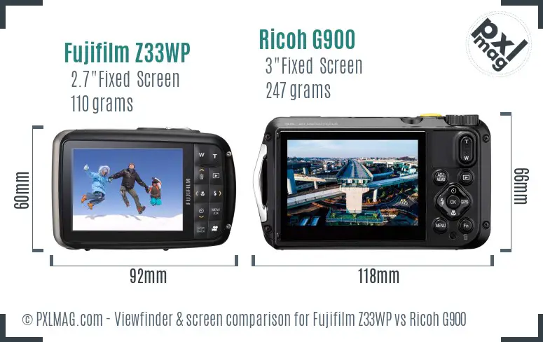 Fujifilm Z33WP vs Ricoh G900 Screen and Viewfinder comparison