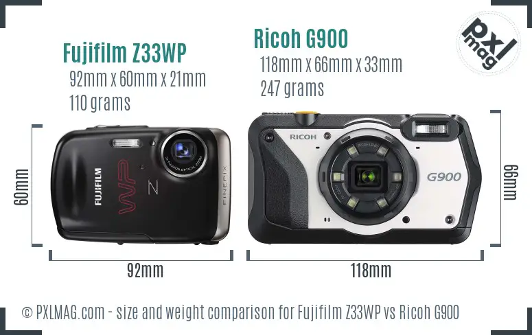 Fujifilm Z33WP vs Ricoh G900 size comparison