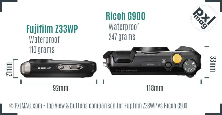 Fujifilm Z33WP vs Ricoh G900 top view buttons comparison