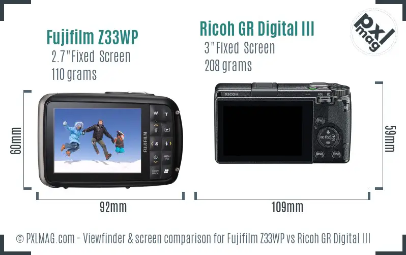 Fujifilm Z33WP vs Ricoh GR Digital III Screen and Viewfinder comparison Fujifilm Z33WP vs Ricoh GR Digital III Screen and Viewfinder comparison