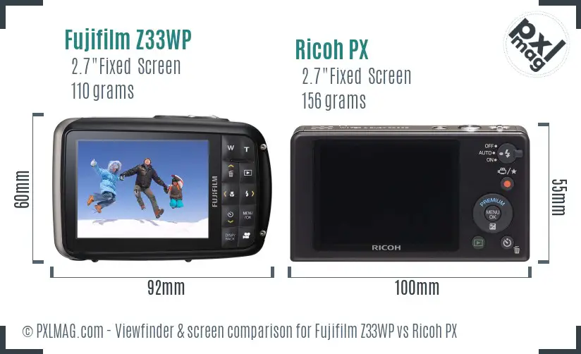 Fujifilm Z33WP vs Ricoh PX Screen and Viewfinder comparison