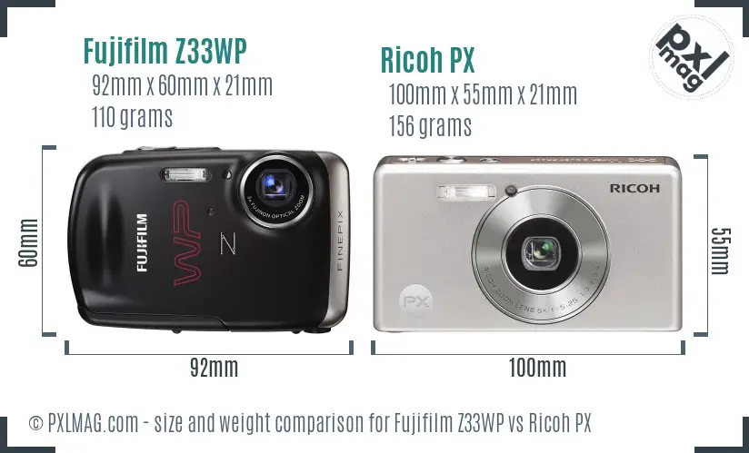 Fujifilm Z33WP vs Ricoh PX size comparison
