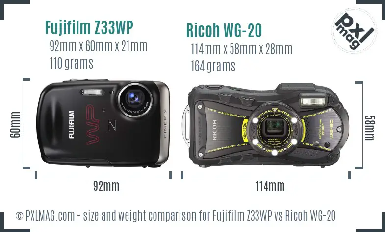 Fujifilm Z33WP vs Ricoh WG-20 size comparison Fujifilm Z33WP vs Ricoh WG-20 size comparison