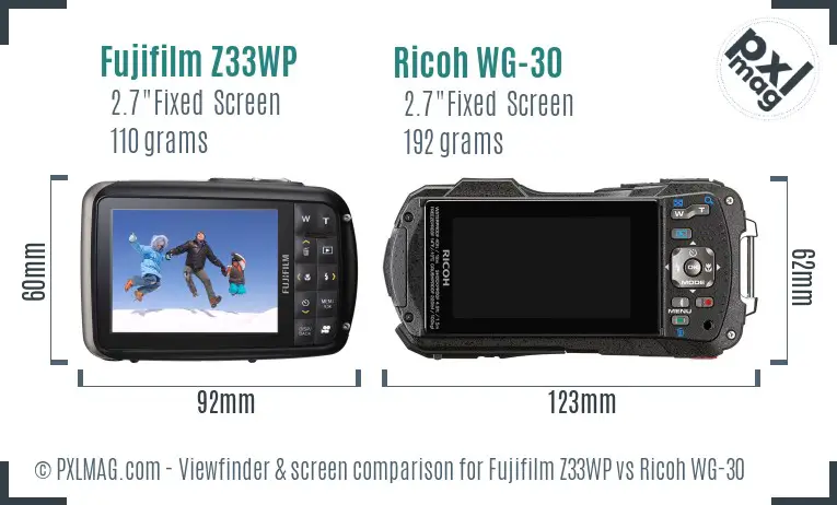 Fujifilm Z33WP vs Ricoh WG-30 Screen and Viewfinder comparison Fujifilm Z33WP vs Ricoh WG-30 Screen and Viewfinder comparison