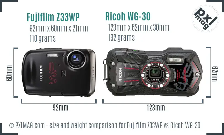 Fujifilm Z33WP vs Ricoh WG-30 size comparison Fujifilm Z33WP vs Ricoh WG-30 size comparison