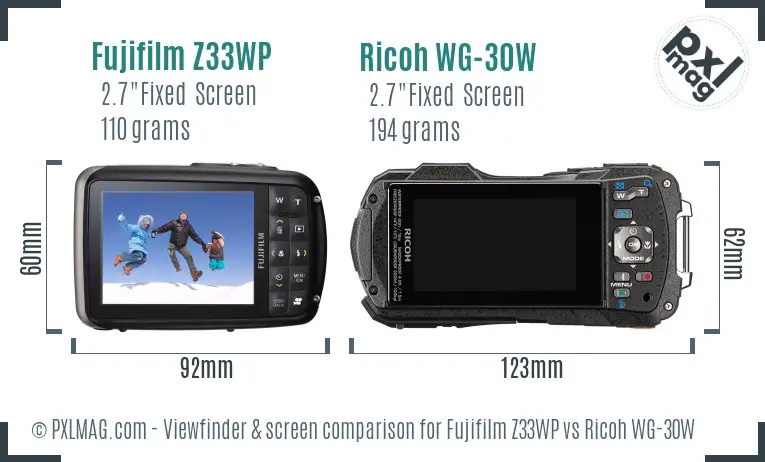 Fujifilm Z33WP vs Ricoh WG-30W Screen and Viewfinder comparison