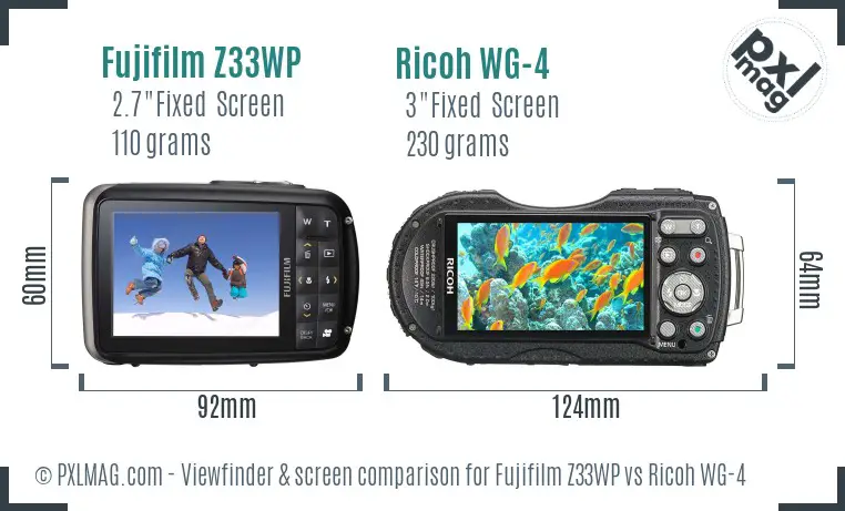 Fujifilm Z33WP vs Ricoh WG-4 Screen and Viewfinder comparison