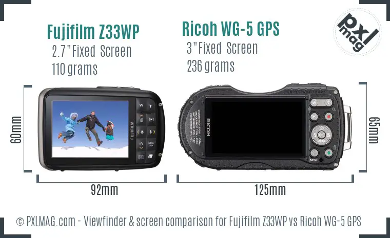Fujifilm Z33WP vs Ricoh WG-5 GPS Screen and Viewfinder comparison
