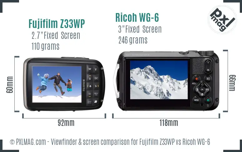 Fujifilm Z33WP vs Ricoh WG-6 Screen and Viewfinder comparison