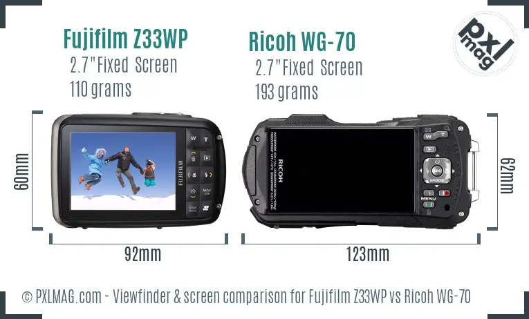 Fujifilm Z33WP vs Ricoh WG-70 Screen and Viewfinder comparison