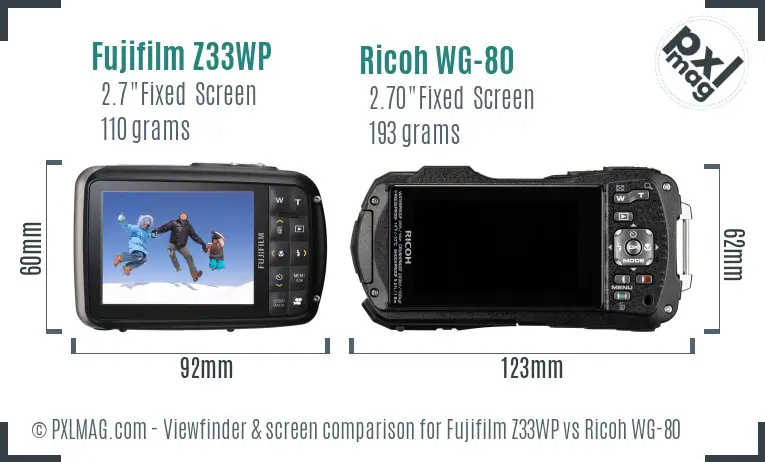 Fujifilm Z33WP vs Ricoh WG-80 Screen and Viewfinder comparison