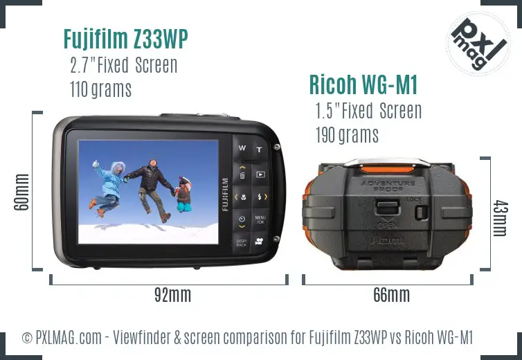 Fujifilm Z33WP vs Ricoh WG-M1 Screen and Viewfinder comparison