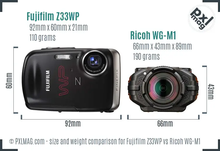 Fujifilm Z33WP vs Ricoh WG-M1 size comparison