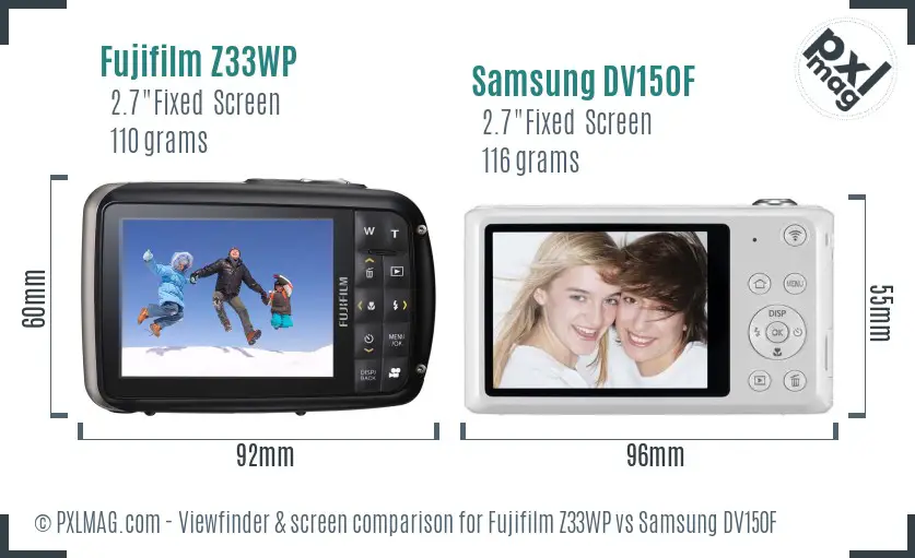 Fujifilm Z33WP vs Samsung DV150F Screen and Viewfinder comparison