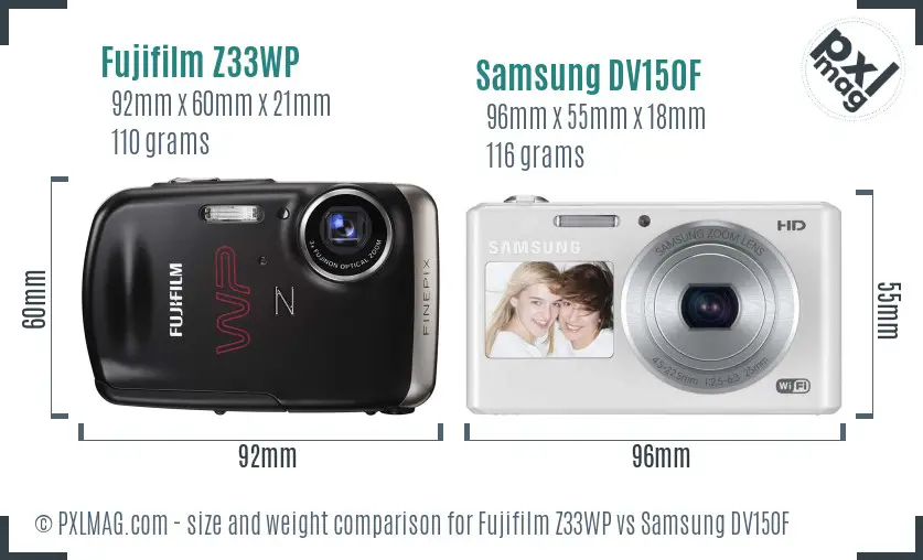 Fujifilm Z33WP vs Samsung DV150F size comparison