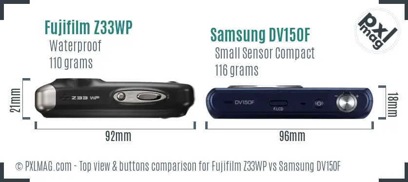 Fujifilm Z33WP vs Samsung DV150F top view buttons comparison